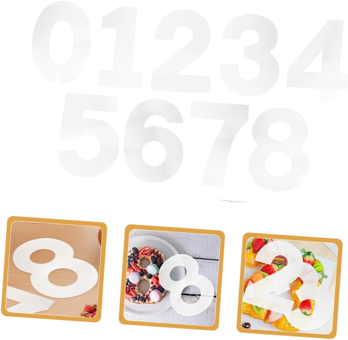 Number Cake Mold Set with 0-8 Digital Fondant Stencils, 10-inch Flat Plastic Baking Templates for Birthday Cake Decorating, DIY Mousse and Dessert Baking Tools, 2 Sets