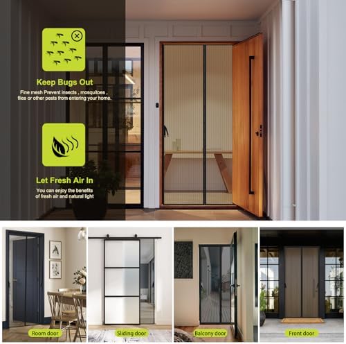 Iduontis Magnetic Screen Door - Fits Door Opening 36 x 82 in, Actual Screen Size 38"x83", Hands Free Mesh Partition,Heavy Duty Curtain Keeps Bugs Out, Frame Hook & Loop, Pet and Kid Friendly — view 6
