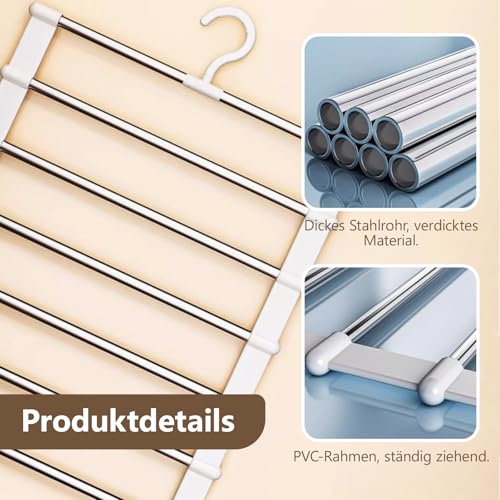 Hosenbügel Platzsparend, 3 Stück Kleiderbügel Hosen 6 Etagen Edelstahl, Faltbare rutschfest Hosenständer für Hosen Jeans Schals Handtücher