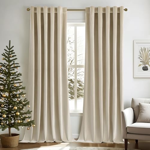 Image of MIULEE Velvet Curtains 52x84 inches 2 Panels Beige Blackout Curtains | Luxury, Bedroom Living Room, Thermal Insulated, Super Soft Window Drapes, Rod Pocket & Back Tab