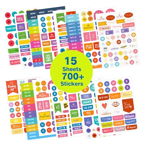 Student Planner Stickers - 15 Sheets, 700+ Stickers - School