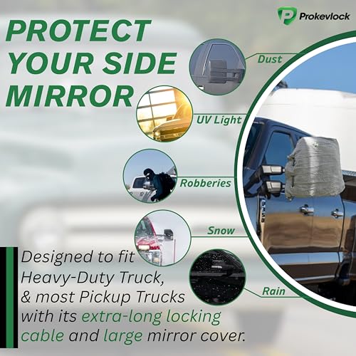 Image of HD-MirrorLock for Heavy-Duty Trucks, Vehicle Side Mirror Covers Set, Anti-Theft Lock, UHMWPE, HPPE, 304 CRES Steel Mesh, Fits Most Pickup Trucks, Protection from Ice (16 x 14 x 6 Inches)