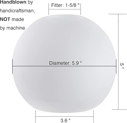 Miniatura 3 de Paquete de 3 globos de vidrio blanco ópalo esmerilado para reemplazo de accesorios de luz, 5.9 pulgadas de diámetro, cubierta de globo de vidrio