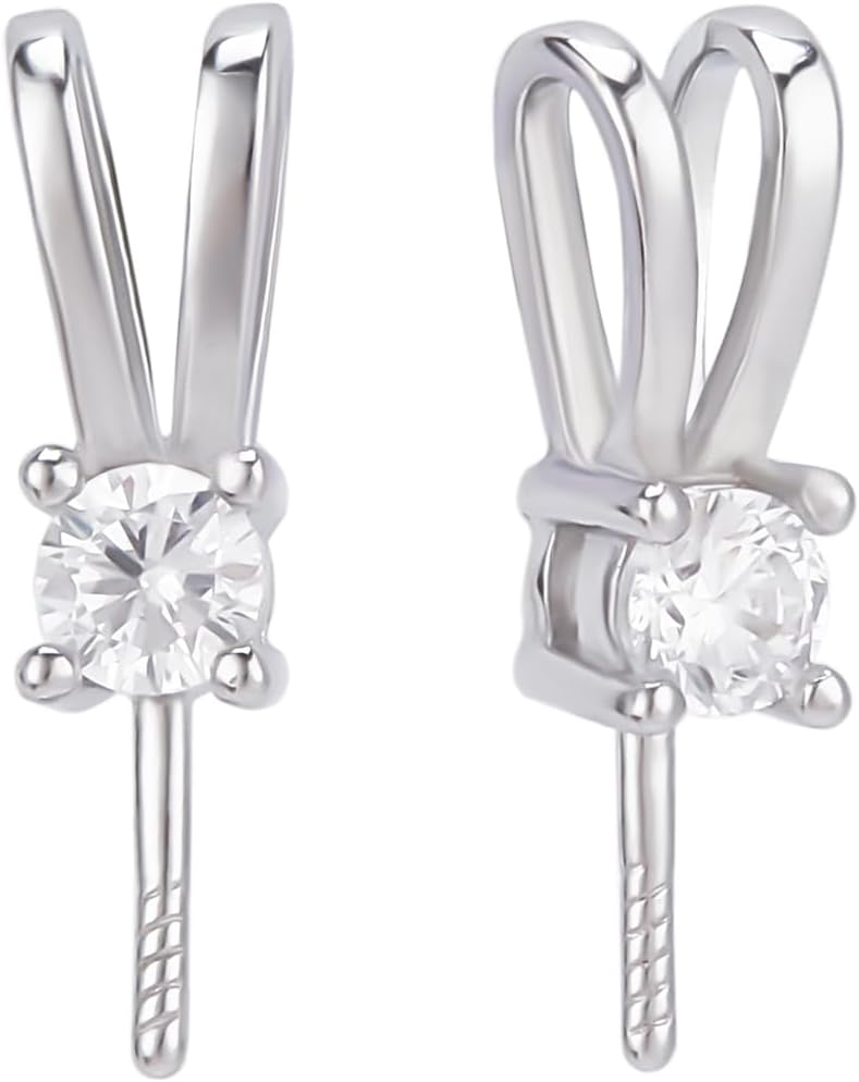 Beebeecraft 1 Box 2Pcs Jewelry Peg Bails 925 Sterling Silver with Cubic Zirconia Eye Pin Bail Peg Pendants Small Pearl Charm Connectors for Half Drilled Beads DIY Jewelry Making (Pin: 0.8mm/0.03 inch)