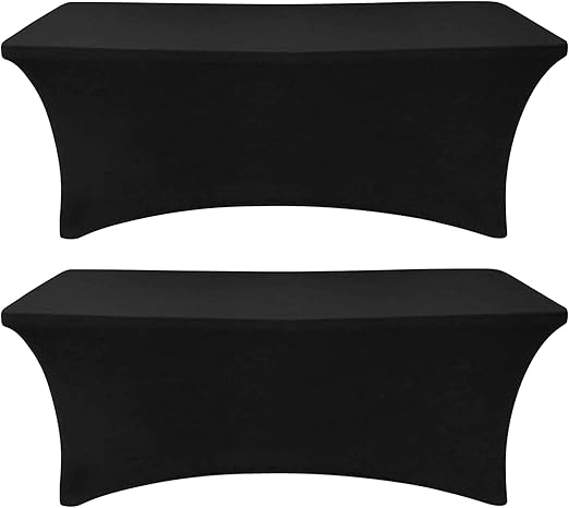 Eurmax USA Rectangular Fitted Spandex Table Covers 6ft Tablecloth Wedding Event Patio Table Decorations Stretch Table Cover for 6ft Folding Table (Black,2 Pack)