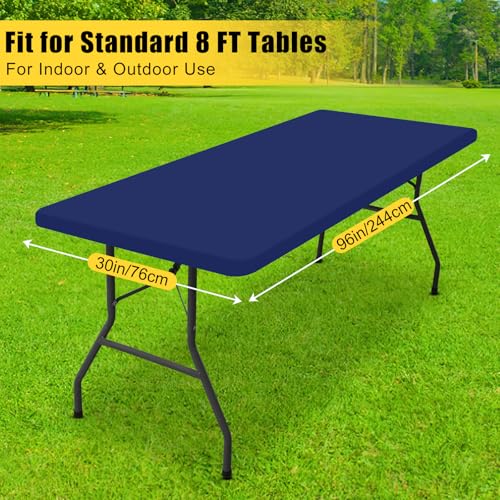 Smiry Rectangle Tablecloth, Elastic Fitted Flannel Backed Vinyl Tablecloths for 8ft Folding Tables, Waterproof Wipeable Table Covers for Indoor, Outdoor, Picnic and Camping (Navy, 30"x96") by Smiry - Used condition - Image 7
