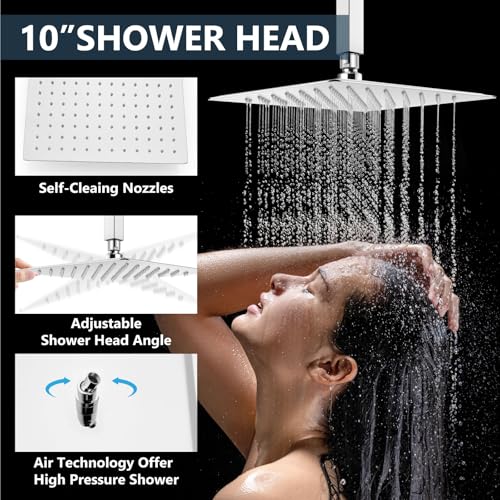 Image of Aolemi Ceiling Shower Faucet Set System Dual Head 10&6 Inch Polish Chrome