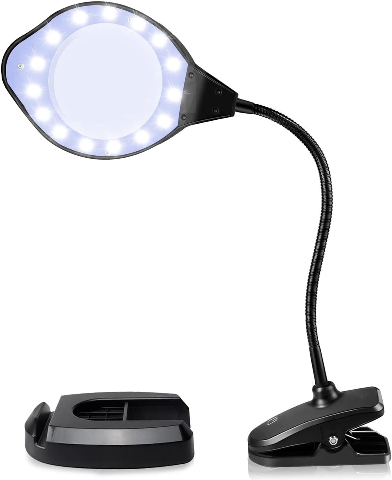 eletecpro Magnifying Glass Lamp, 2X-4X Magnifier LED Light with Clip and Flexible Neck,Magnifying Lamp USB Powered, Perfect for Reading, Hobbies, Task Crafts or Workbench - Black