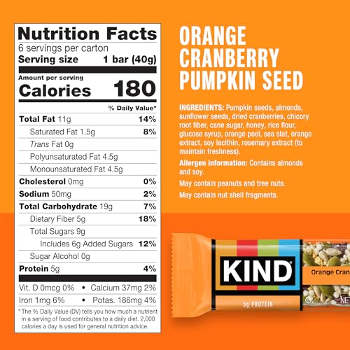 KIND Seeds Fruit & Nuts Snack Bar, Orange Cranberry | 5g Protein, High Fiber, Gluten Free Bars, 1.4 OZ, 6 Count - image 2