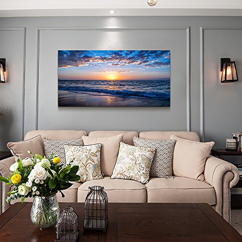 Hyidecorart Wall Art Moon Sea Blue Ocean Landscape Paintings Bedroom Canvas Art Print Wall Art For Living Room Paintings For Wall Decor And Home Decor (24 X 48Inch X 1Pcs) #TOP6