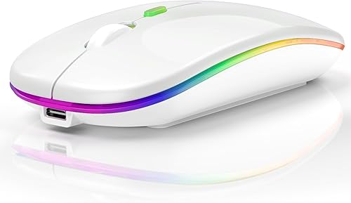 mobiproduct Ratón inalámbrico, LED de modo dual recargable (Bluetooth 5.2 y 2.4G) mouse delgado y silencioso para laptop, PC, computadora,