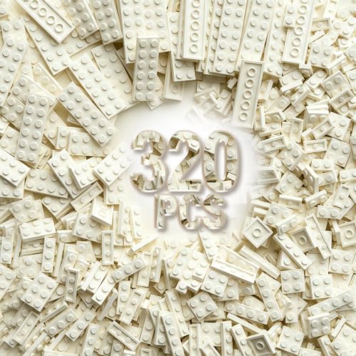 320 Piece Building Plate Bulk, 8 Sizes of Mixed Classic Plate Parts, Compatible with Lego and Other Brands, Suitable for Boys and Girls Aged 6+ (White)