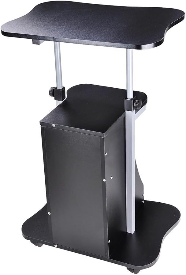 Instahibit Mobile Adjustable Height Rolling Stand Up Workstation Laptop Desk Cart with Storage Office Black : Office Products