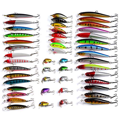 MUUZONING 48 pcs Profesional Kits de señuelo de Pesca Suave Cebo, Señuelo de la Pesca Biónicos, Cebos Artificiales - Surtido Mezclado Universal señuelo de Pesca con Caja de Aparejos de Pesca #58 Cover