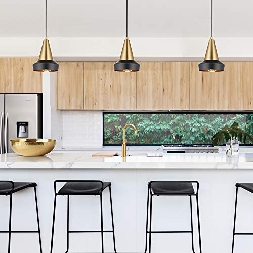 Globe Electric Monte 1-Light Plug-In Or Hardwire Pendant Lighting, Matte Brass, Matte Black Accent, Black Fabric Cord, Gold #TOP6