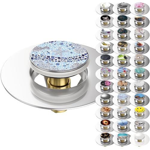 Sanilo Pop-Up Waschbeckenstöpsel, viele schöne universal Pop Up Abflussstopfen mit Motiv, Ablaufgarnitur (Mosaic World)