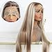 MACA BAKA Highlight Ash Blonde Lace Front Wig Long Straight Glueless Ombre Brown Mixed Blonde 13x4 Synthetic Lace Front Wigs for Women 150 Density 24 Inches