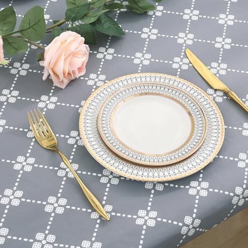 misaya Rectangle Vinyl Table Cloth, Elastic Fitted Tablecloth with Flannel Backing, Waterproof Plastic Table Cover Fits 6 Foot Folding Tables for Picnic, Camping, Indoor and Outdoor (Grey, 30" x 72") by misaya - Image 8