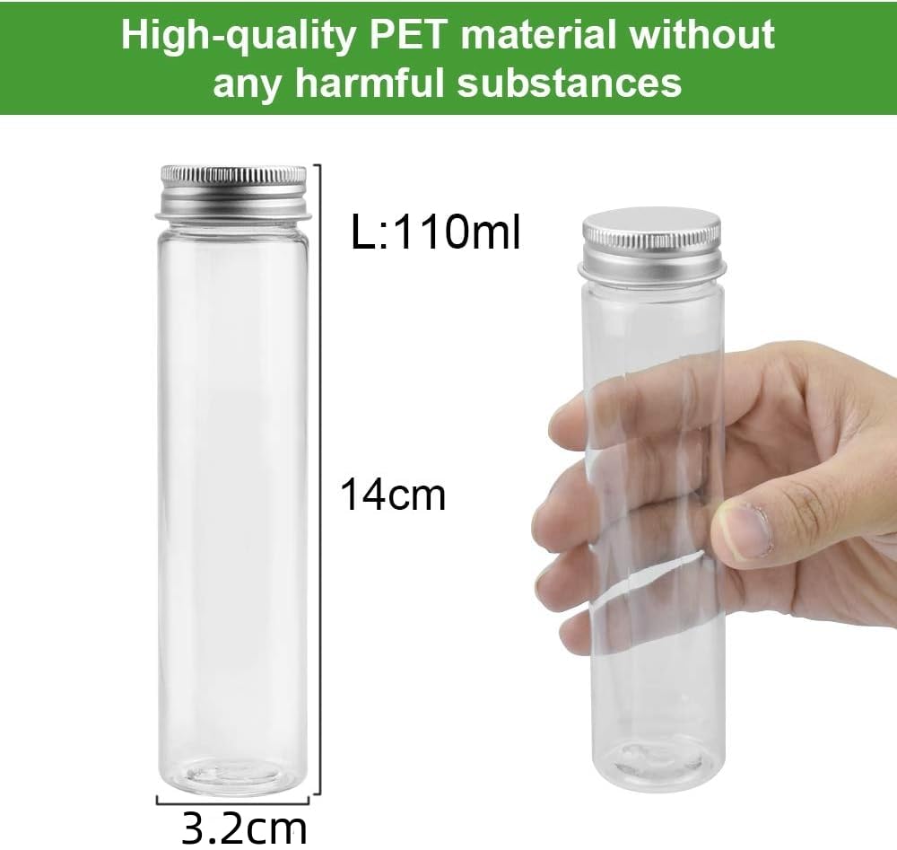 DRERIO 6 Pezzi Provette Portabottiglie Trasparente Capacità 100 ml Contenitore Sigillante con Coperchio con 2 contagocce e 2 Provette di Ricambio per Fai da Te, Fiale di Sale da Bagno
