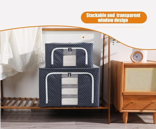 Image of Clothes Storage Box Wardrobe Organizer For Clothes 24 Liter Foldable Steel Frame Clothes Organizer Storage Box For Wardrobe, Saree, Shirts, And Blankets Pack Of 3