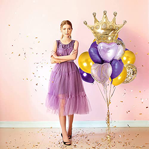 Image of Purple Balloons Birthday Decorations，Gold Crown Princess Foil Balloons Set for Girls Women Party Decorations Baby Shower