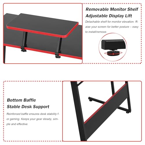 Image of L Shaped Gaming Desk, 50 inch Corner Desk, Spacious Dual Tops, P2 Particleboard, Metal Z-Legs, Adjustable Non-Slip Pads, Scratch /Waterproof, Multi-Use Home Office /Game Room /Dorm