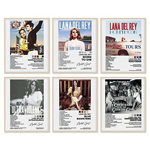 Pósteres de Lana Del Rey 20x25 cm Impresiones en Lienzo Sin Marco Juego de 6 Arte de Pared Decoración de Habitación Póster de Bjork Discos para Pared Estética Pósteres de Portada de Álbum Impresión