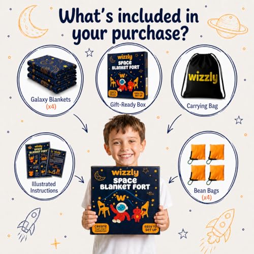 Wizzly Space Original XL Blanket Fort Building Kit for Kids, 4 Blanket Wizzly Toy, Make a Portable Playhouse, Play Tent Boy and Girl Indoor Outdoor Build Set, STEM Children Toy, Ages 4, 8, 12 + by wizzly - Image 7