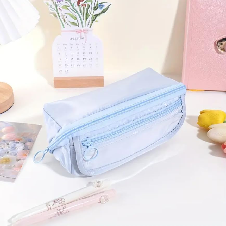 Image of Kawaii Cute Aesthetic Pencil Case for Girls & Boys | 3 Layer 6 Compartment Large Capacity Pencil Pouch with Zipper | Cartoon Stationery Organizer Bag for Students & Kids