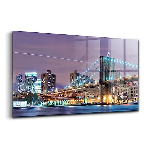 Peinture sur verre 100x50cm Wallfluent - Tableau moderne du Brooklyn Bridge NYC