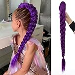 Long Purple Braiding Hair Extensions 26 Inch Pre Stretched Synthetic Braiding Hairs Prestretched Braidings Hairs for Halloween Costume Cosplay Stage Partiesies (Dark 1 Purple#)
