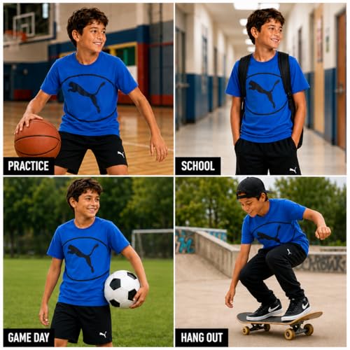 Image of PUMA Boys T-Shirts Athletic Crewneck Short Sleeve Tees (Sizes S-XL) | Soft Breathable Cotton Blend, Comfortable Casual Fit, Great for School, Play & Everyday Wear