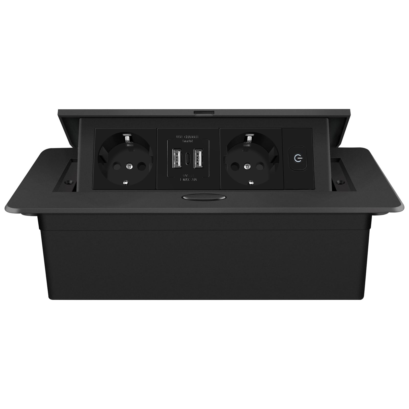 Regleta de enchufes, Escritorio emergente Oculto con 2 enchufes y 2 Puertos USB Caja de conexión Typec Negra