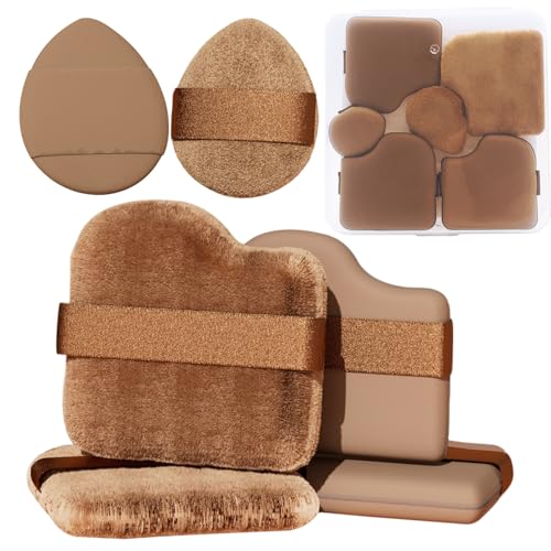 6Pcs Powder Puffs for Face Powder,Soft Velour Square Beauty Puff,Makeup Pressed,Baking & Setting Powder Sponge Applicator Pads with Case (Chocolates)