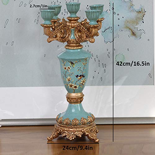 Resin Floor Standing Candlesticks 5-Arms Candlestick Holder Christmas Green Height 16.55In/42Cm Candle Holders For Tables, Vintage Candelabra #TOP3