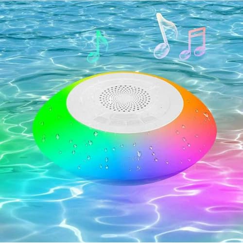 Rubu22a Enceinte de piscine USB, Bluetooth avec lumière, haut-parleur flottant, étanche IP67, son stéréo et couplage stéréo, boîte à musique portable...
