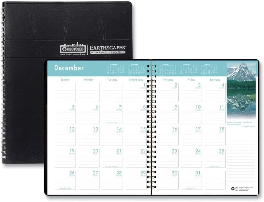 House of Doolittle 2026 Earthscapes 8.5" x 11" Monthly Planner, Faux Leather Cover, Black (26402-26)