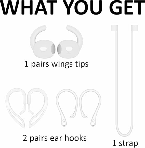 A-Focus Anti-Slip Set for AirPods Pro 2nd Silicone Adjustable Ear Hook Ergonomic Design Wings Wingtip Ear Tips Strap Sport Earbuds Accessories Eartip Compatible with AirPods Pro 2 White