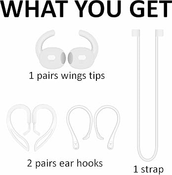 A-Focus Anti-Slip Set for AirPods Pro 2nd Silicone Adjustable Ear Hook Ergonomic Design Wings Wingtip Ear Tips Strap Sport Earbuds Accessories Eartip Compatible with AirPods Pro 2 White