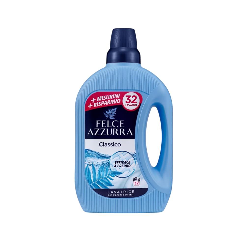 Felce Azzurra Waschmittel Testpaket 6 x 1595ml,Flüssigwaschmittel für die Waschmaschine Wirksam bei Kälte,32 Wäschen 1595ml + Beni Culinari Kostenloser Schlüsselanhänger