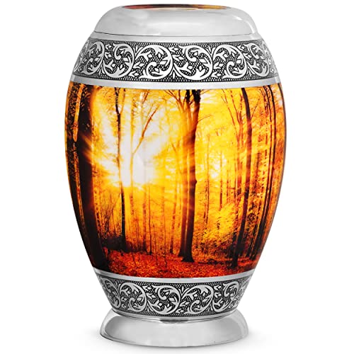 Malaika Memorials Autumn Forest Urn - Large Urns for Human Ashes Adult Male/Female - Cremation Urns for Ashes Adult Female/Male - Funeral Urns for Mom, Dad or Other Loved One up to 200 lbs