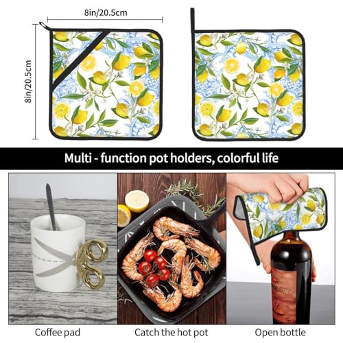 Ccocnd Lemon Pot Holders 2 Pcs For Kitchen, Flower Heat Resistant Hot Pads For Cooking Grilling Baking Bbq Tropical Fruits Leaves Pot Holders Cook Essentials Accessories Home Microwave thumb #5