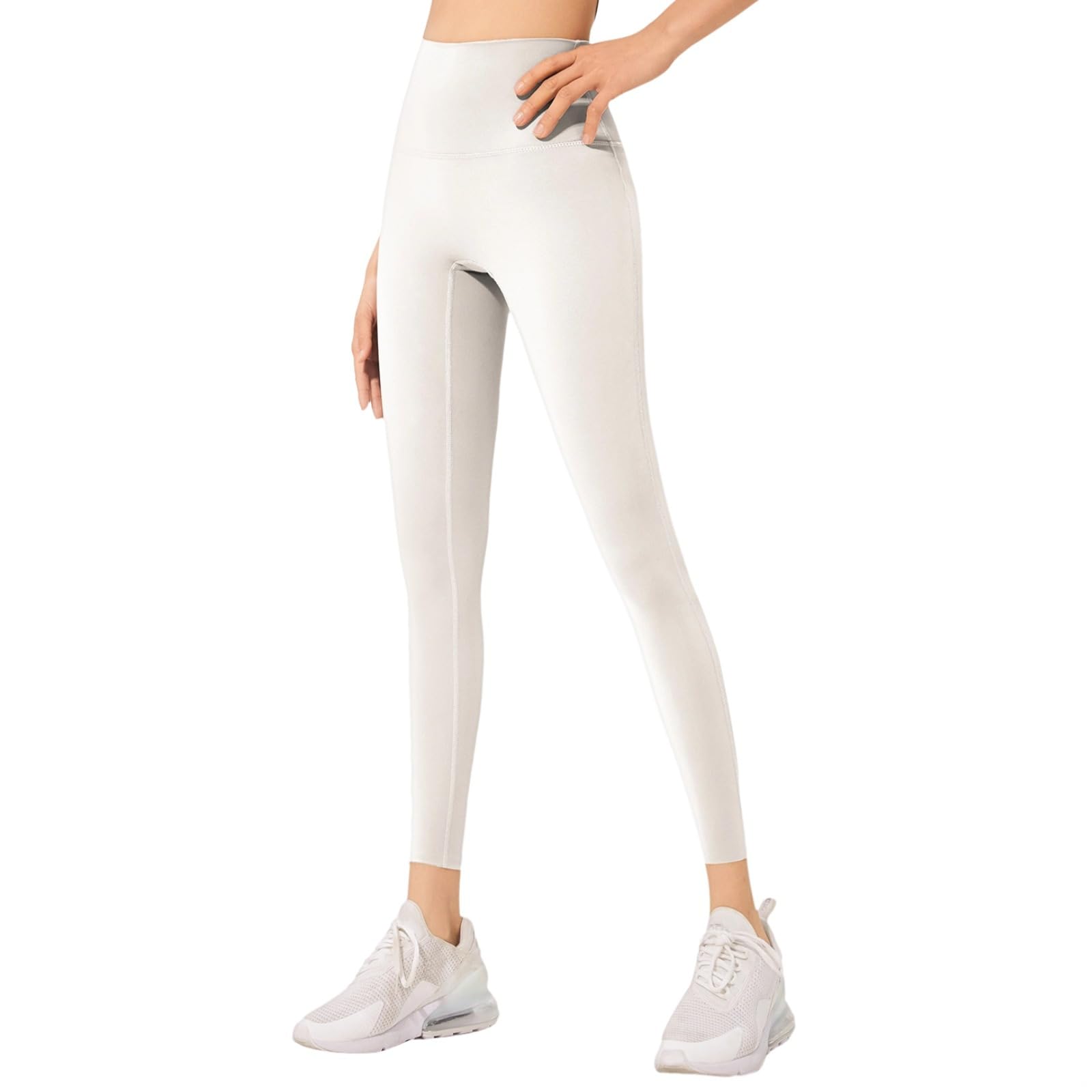 Wysokiej jakości legginsy do jogi z wysokim stanem dla kobiet, rajstopy treningowe do fitnessu i wypoczynku, pasują do wzrostu 150 cm - 140 cm, waga 67-75 kg, białe, biały, rozmiar uniwersalny