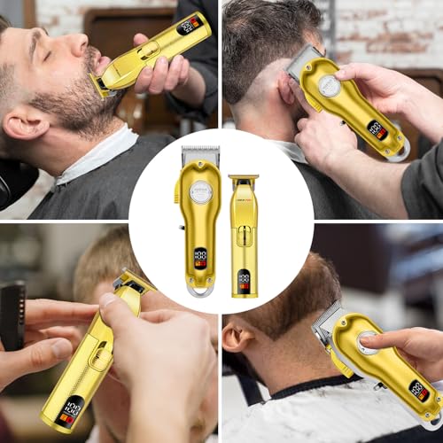 HIENA PRO Juego de cortadora de pelo profesional para hombre, inalámbrica, para hombre, kit de corte de pelo para barbero recargable con pantalla LED - imagen 6