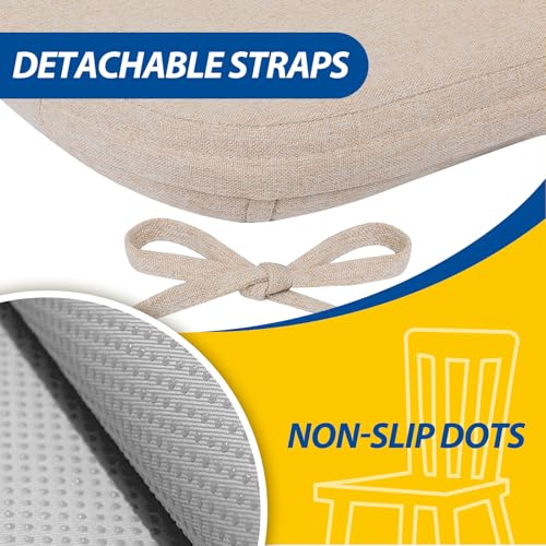 AAAAAcessories D-Shaped Chair Cushions, 2" Thick Dining Chair Pads with Ties and Removable, Machine-Washable Cover, 17" x 16", Set of 4, Oatmeal Beige