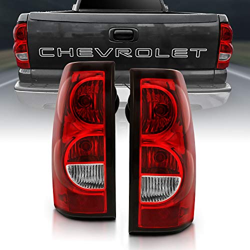 Amerilite For 2003-2006 Chevy Silverado Replacement Oe Style Ruby Red Taillights Rear Brake Lamp Assembly W/Bulb And Harness Set - Passenger And Driver Side #TOP2