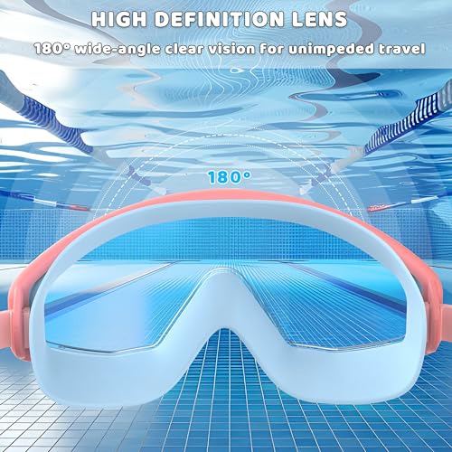 Ambienden Children's Diving Goggles, Anti-Fog Uv Protection, Wide Angle Vision, 1-Click Adjustment, Silicone Seal, Unisex Swimming Goggles Children 3-12 Years, Blue-Pink - 4