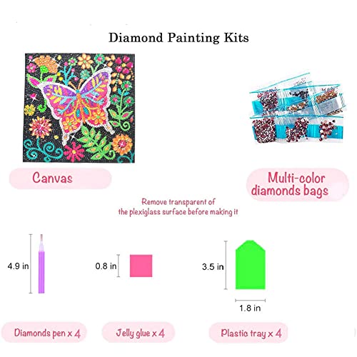 Pretty Sparkly Butterfly Diamond Painting Kits For Girls Kids With Wooden Frame Ages 3 - 12 Art Mosaic Gem Sticker Paint By Number Kits Crystal Easy Painting Art Craft Set For Children Birthday Gifts #TOP3
