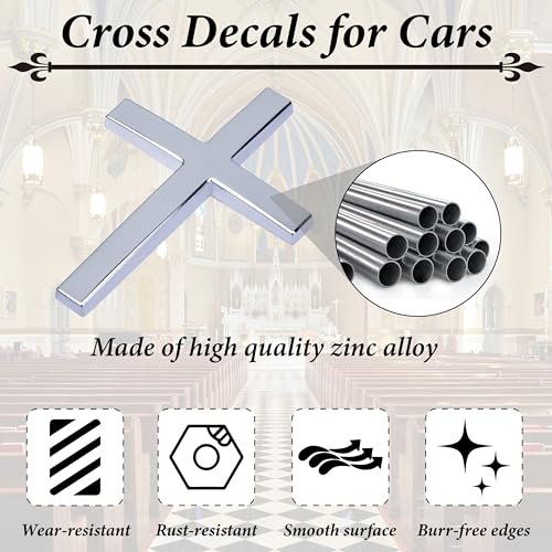 Image of Metal Cross Decals for Cars, 2.5 inchx1.8 inch Christian Car Emblem Badge Decals, 3D Self Adhesive Cross Stickers Car Accessories, Jesus Stickers for Cars Body Fender Tail (Silver)