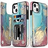 LETO iPhone 14 Plus Case,Luxury Flip Folio Leather Wallet Case Cover with Fashion Designs for Girls Women,Card Slots Kickstand Protective Phone Case for iPhone 14 Plus 6.7' Opal Marble Blue Purple